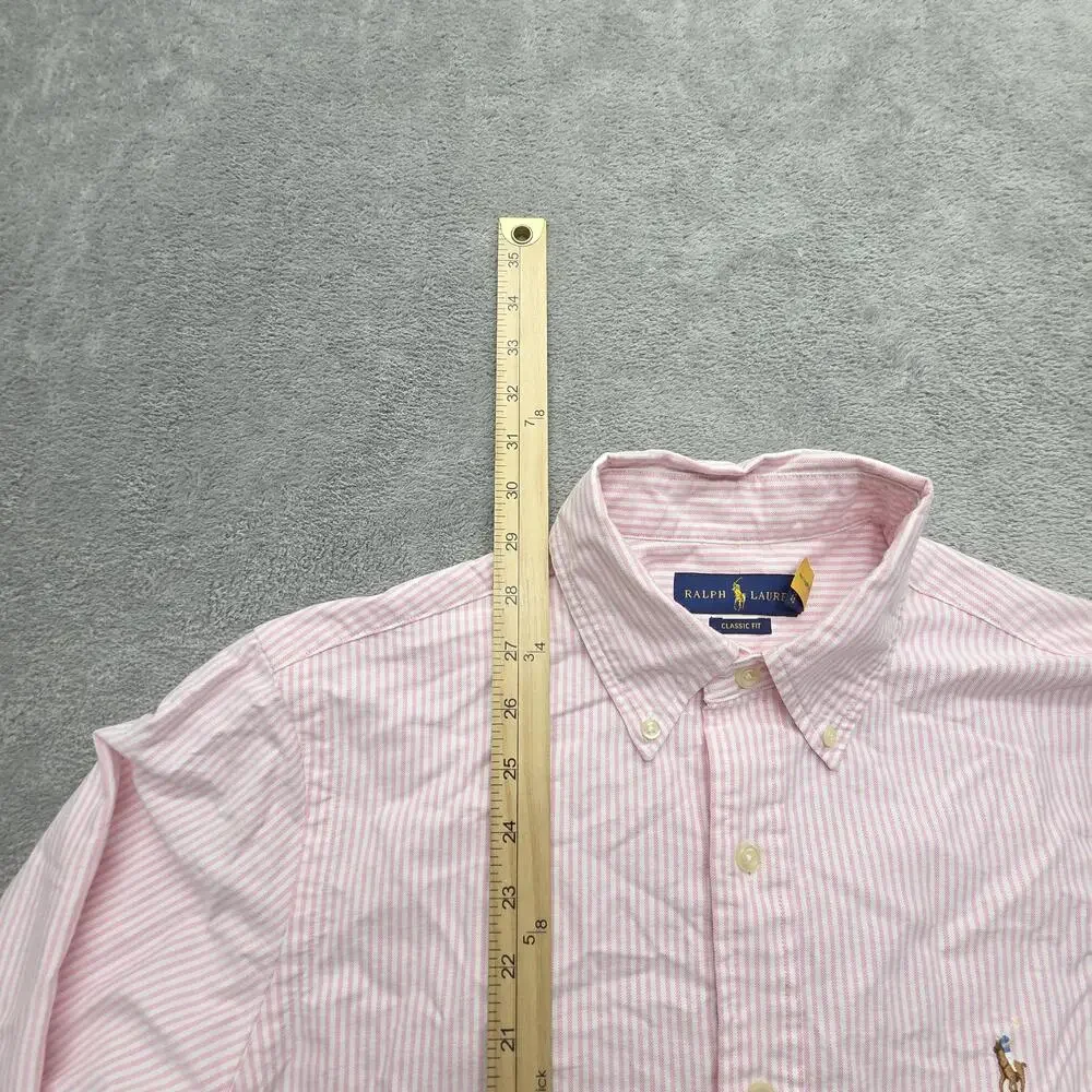 Ralph Lauren Shirt Mens M Pink Striped Button Down Classic Fit Long Sleeve